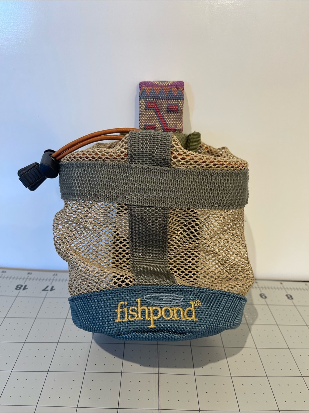Fishpond Fly Fishing Mesh Gear Pouch Drawstring Belt Bag Olive Blue Southwestern
